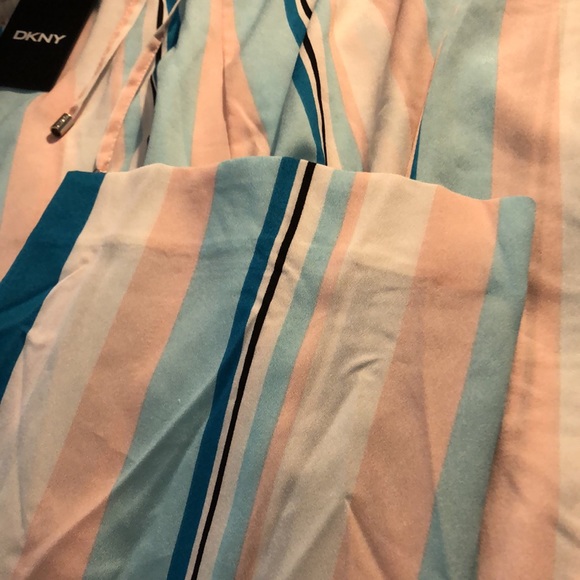 NWT DKNY Silky Wide Leg Striped Pants with Elastic, Tie-Adjustable Waist - Picture 2 of 15